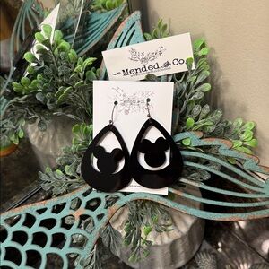 Black Teardrop Handcrafted Acrylic Earrings with Mickey Mouse Design